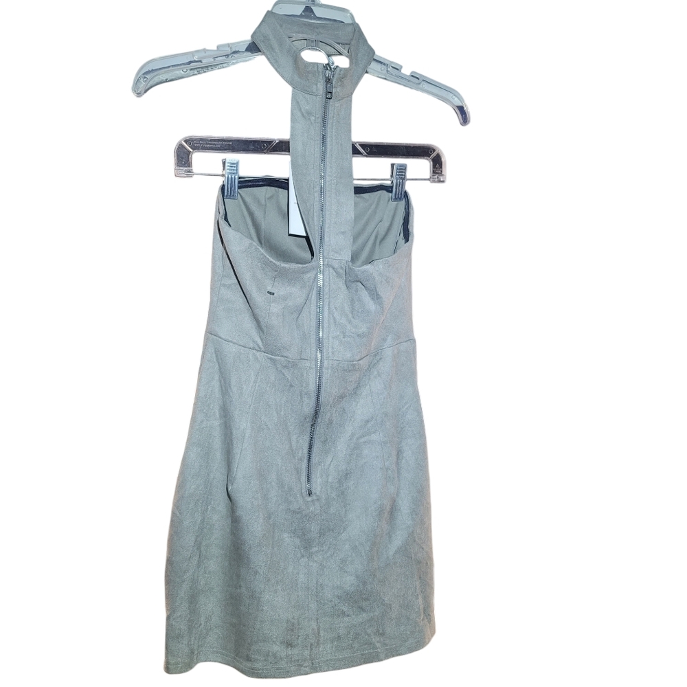 NWT Luvalot Everlasting Choker Strapless Gray Faux Suede Mini Dress - Size 2 - Picture 4 of 8